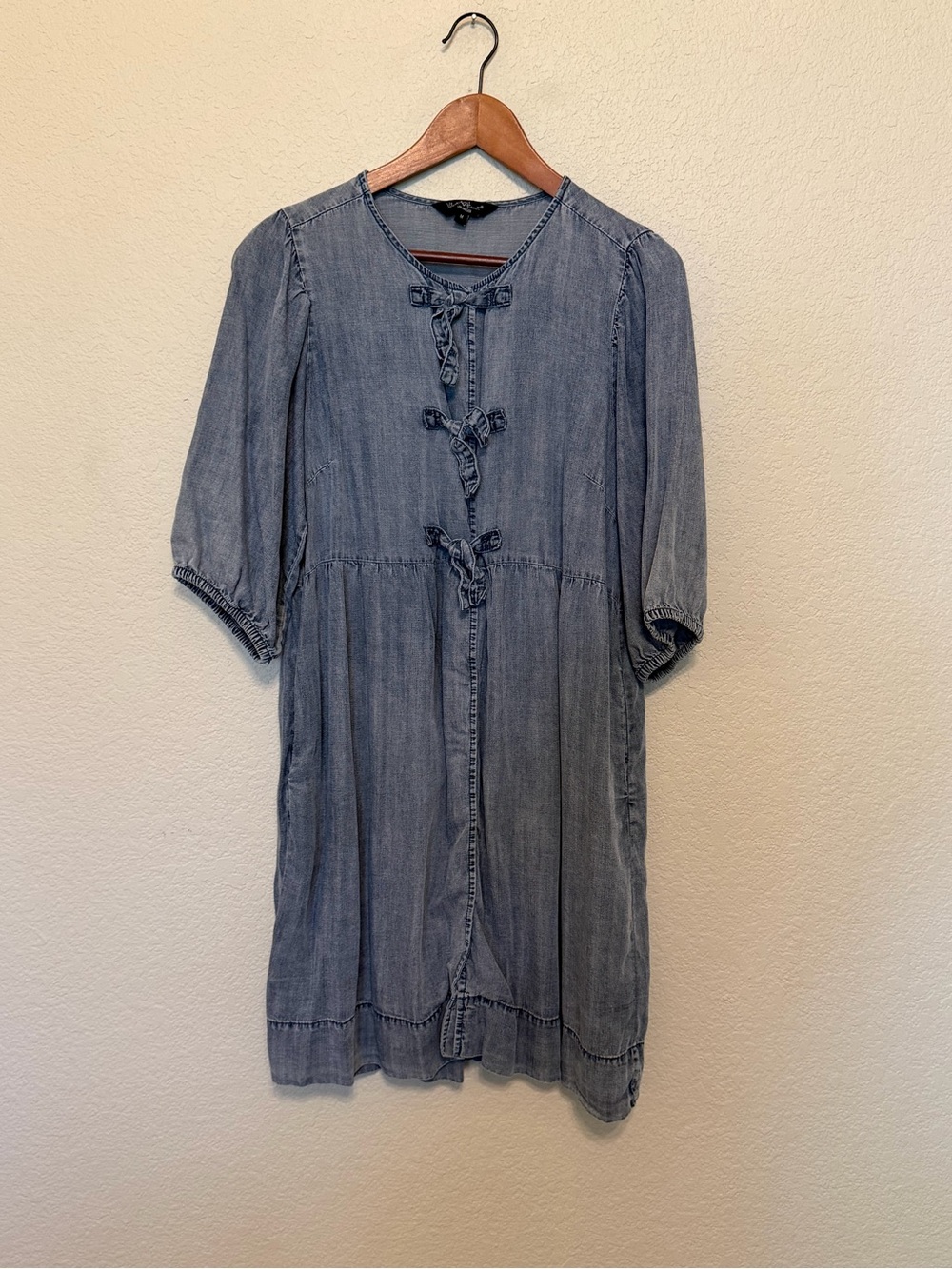 Velvet Heart Lightweight Denim Chambray Drop Waist Tie-Front Dress Size Medium